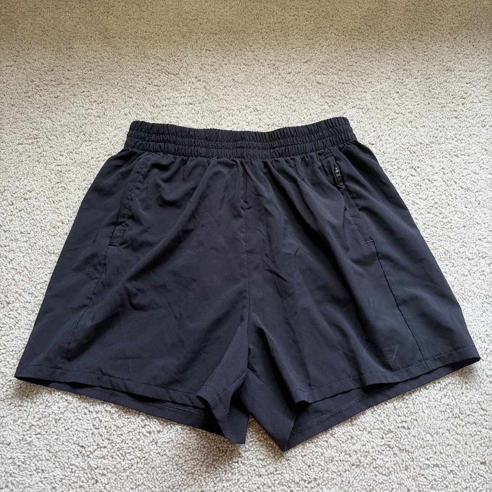Gymshark Woven Pocket Shorts Womens Small Black Zipper Pockets Gym Workout B5A2F